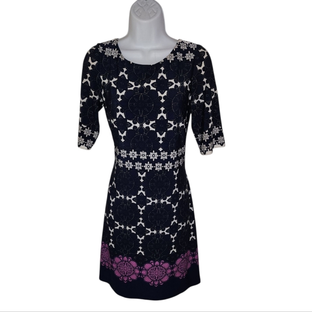 Eliza J Patterned Elbow Sleeve Shift Dress - Women's Sz 8